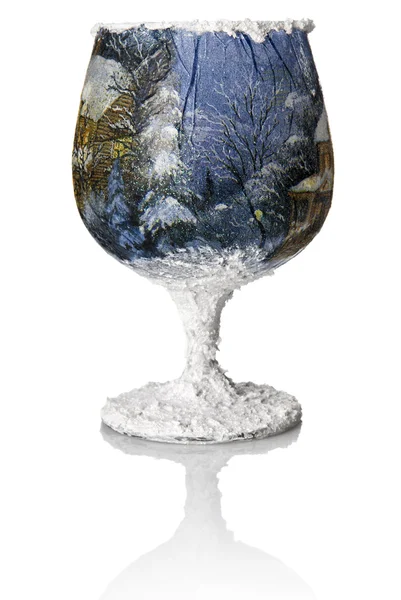 Découpage de Noël sur le verre à vin — Photo