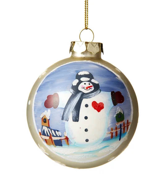 Сніговик на різдвяному м'ячі — стокове фото