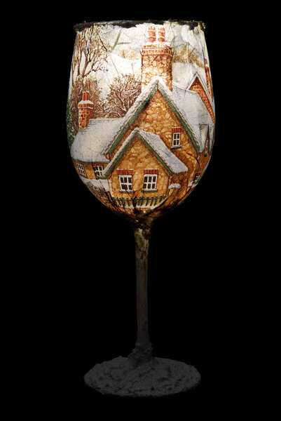 Christmas Decoration On The Wine Glass