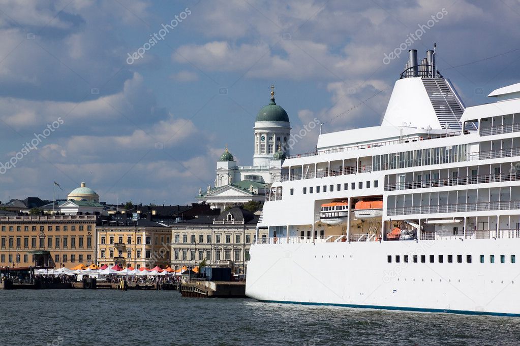 Ferries at moorings in port of Helsinki