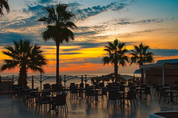 Tropiskt Café Vid Solnedgången Turkiet — Stockfoto