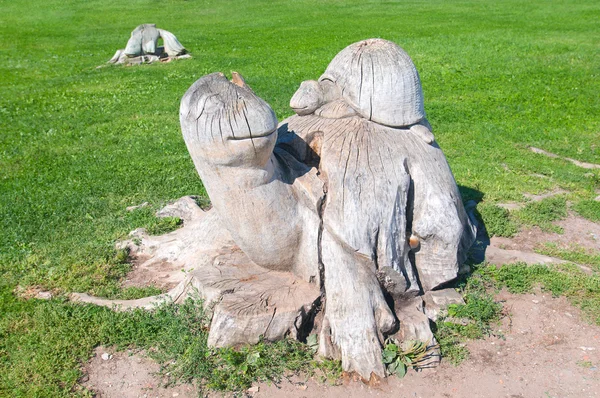 Veliky Novgorod. Tortuga madre con un niño en el muñón de un tr — Foto de Stock