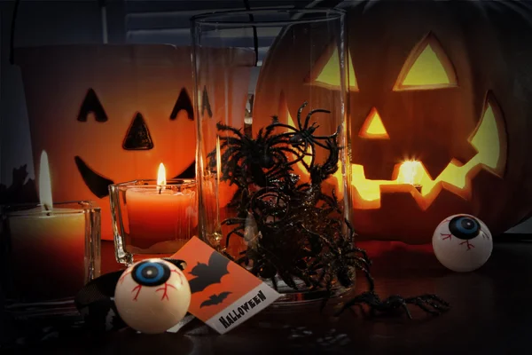 Abóboras e velas para o Halloween — Fotografia de Stock