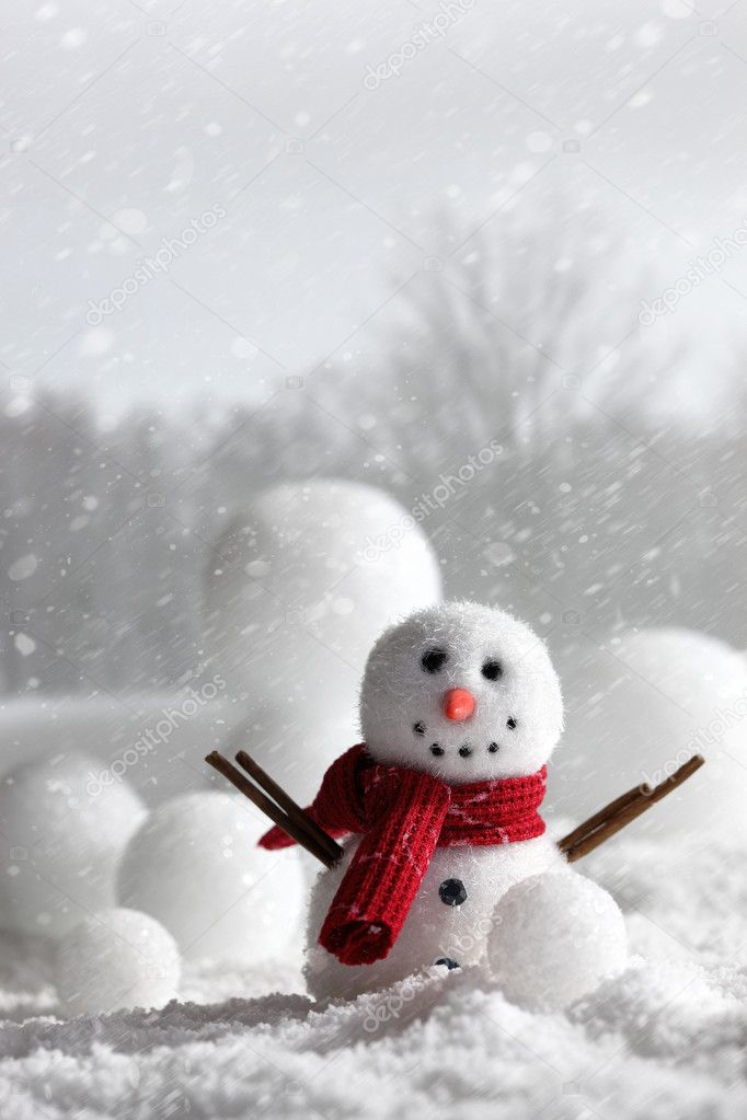 Snowman with wintery background