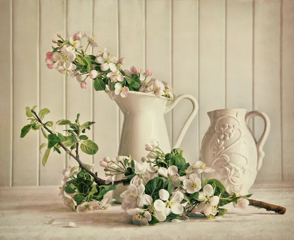 Flores de manzana y etiqueta de regalo — Foto de Stock