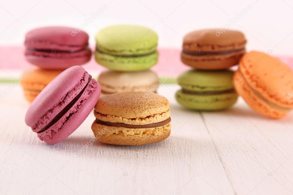 Colorful macaroons on table