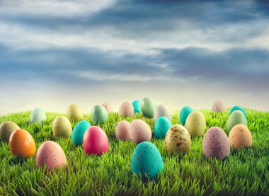 Easter eggs in grass clipart