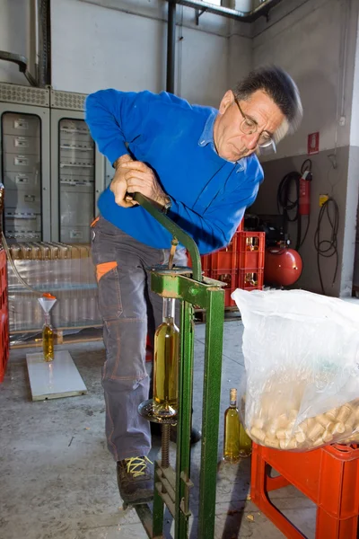 Craftsman corking bottles — Stock Photo, Image