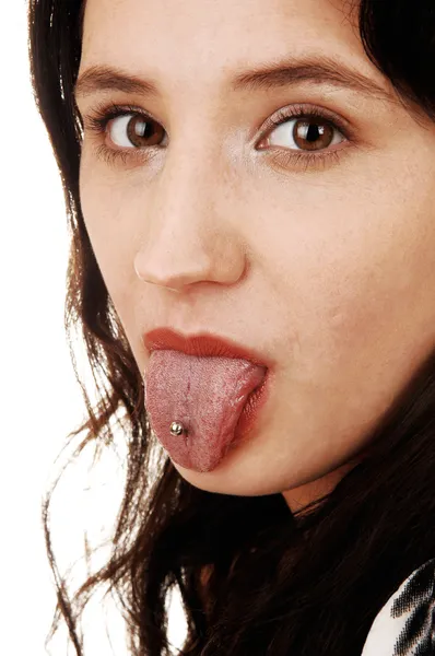 Девушка показывает язык. — стоковое фото