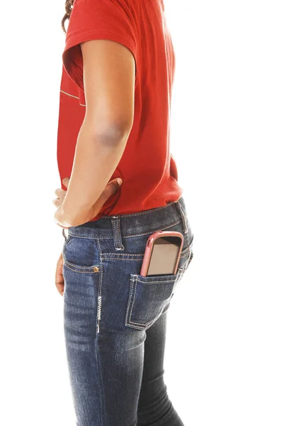 Teen girl with cellphone in pocket. — Stock Photo, Image