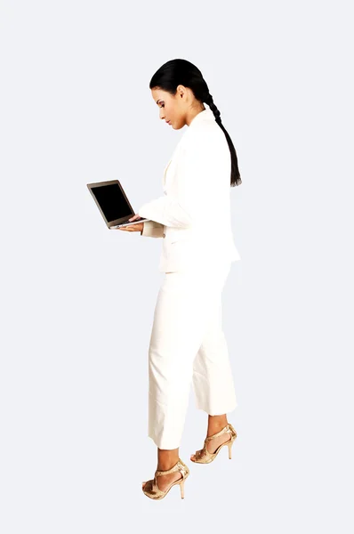 Business girl with laptop. — Stock Photo, Image