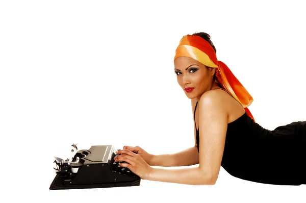 Woman with typewriter. — Stock Photo, Image