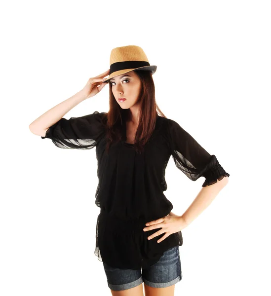 Chinese girl with straw hat. — Stock Photo, Image