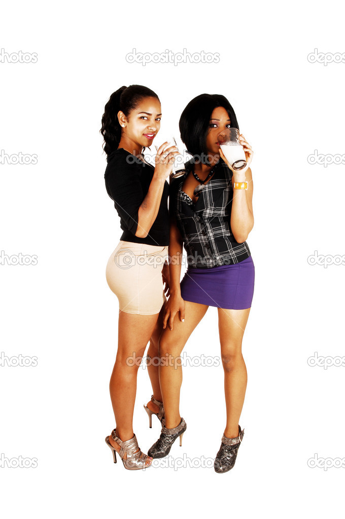 Two girls drinking ,ilk.