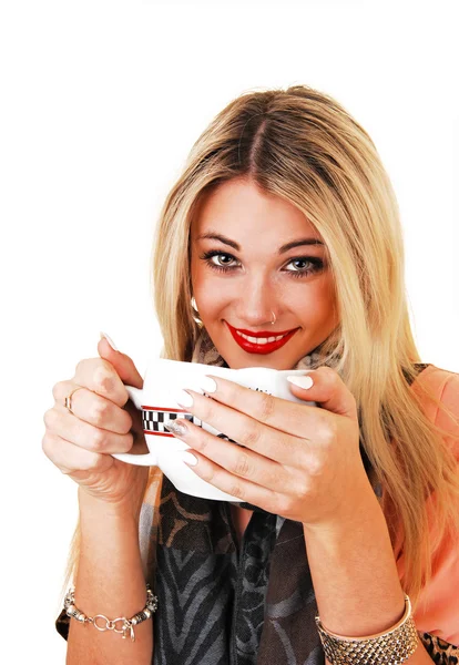 Girl drinking soup. — Stock Photo, Image