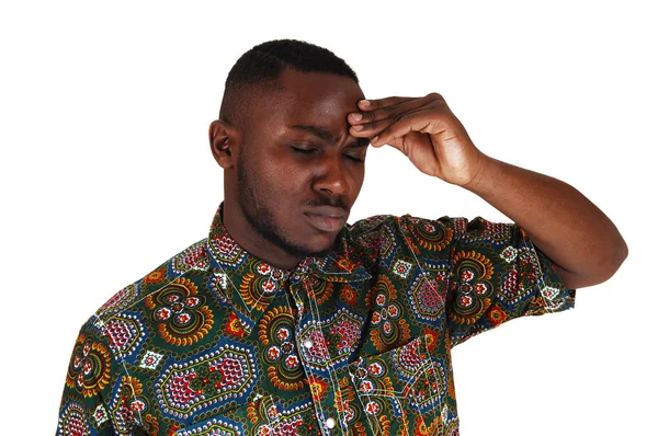 Black man with finger on head. — Stock Photo, Image