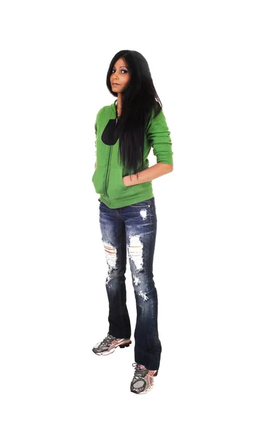 Girl standing in jeans. — Stock Photo, Image