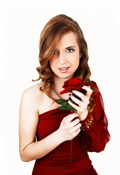 Girl with red rose. — Stock Photo, Image