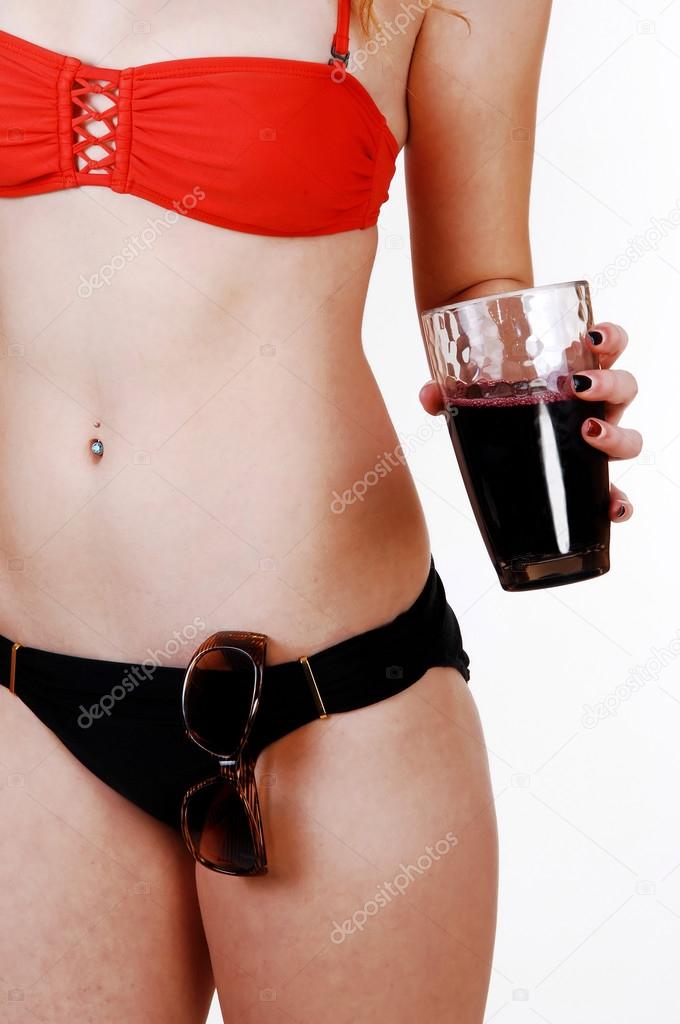 Bikini girl with drink.