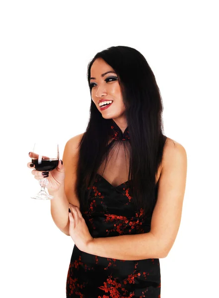 Fille chinoise avec verre à vin . — Photo