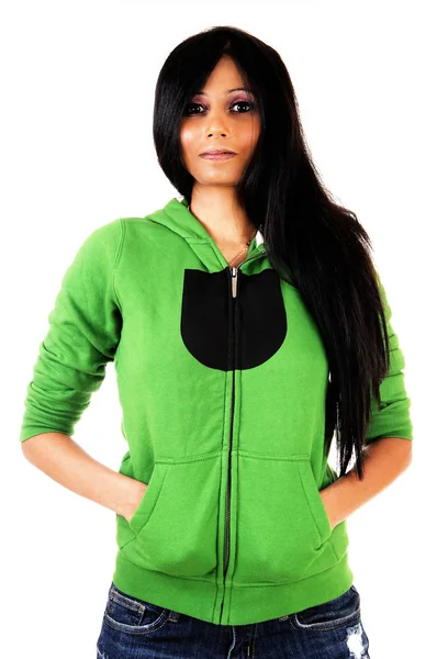 Девушка в зеленом свитере . — стоковое фото