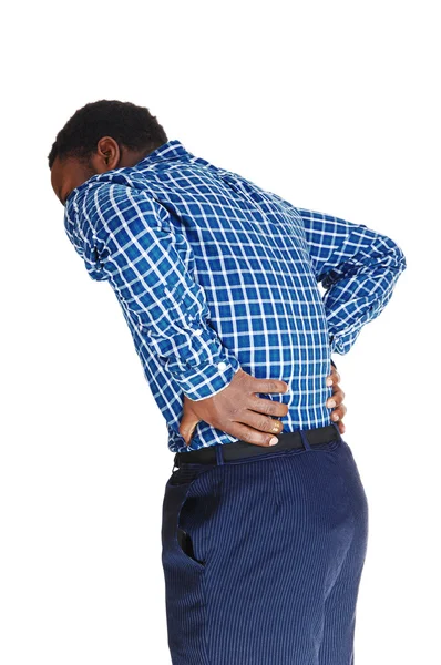 Negro hombre con dolor de espalda . — Foto de Stock