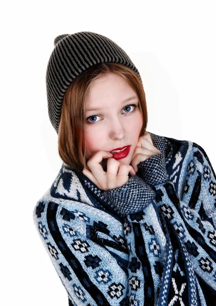Menina em suéter e chapéu . — Fotografia de Stock