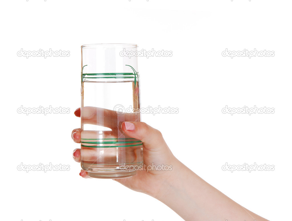 Hand with glass of water.