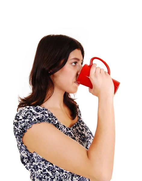 Frau trinkt Kaffee. — Stockfoto