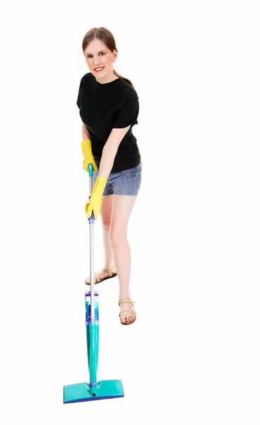 Жінка прибирання підлоги . — стокове фото