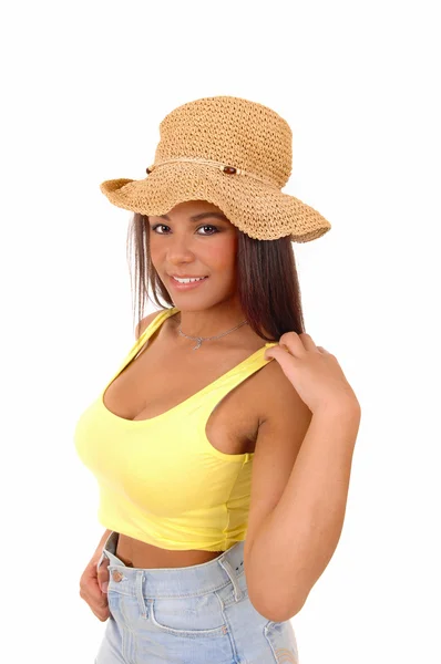 Girl with straw hat. — Stock Photo, Image