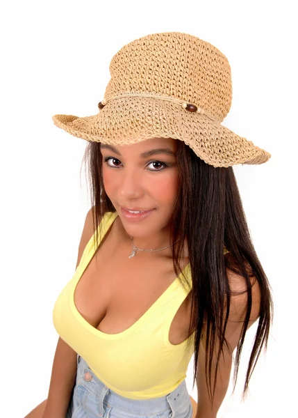 Girl with straw hat. — Stock Photo, Image