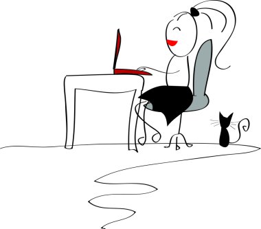 bir dizüstü bilgisayar ile mutlu doodle kız