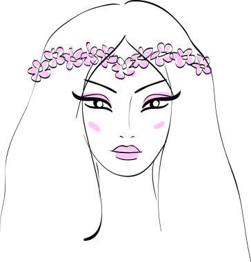 Kız giymiş Pembe çiçek çelenk