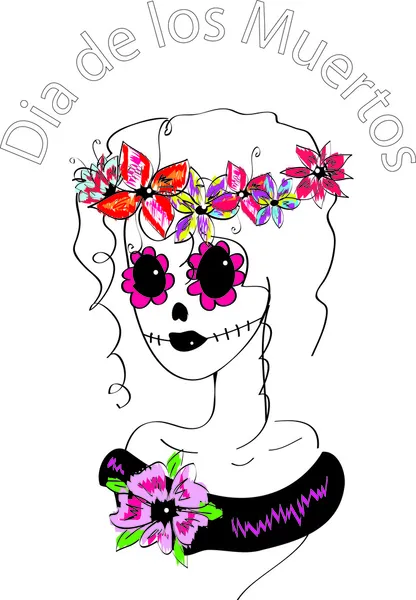 Ragazza con trucco creativo, teschio di zucchero dipinto, Day of the Dead concept, Dia de los Muertos — Vettoriale Stock