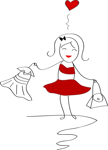 Feliz chica de compras con traje — Vector de stock