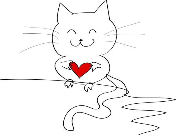 Happy kitty with heart — Stock Vector