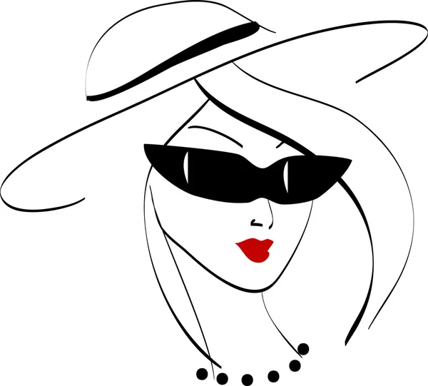 Hermosa chica retro con sombrero y gafas de sol — Vector de stock