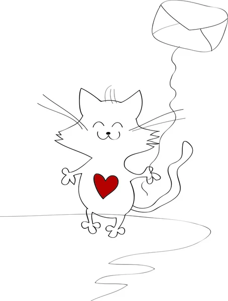 开心小猫与信封气球 — 图库矢量图片