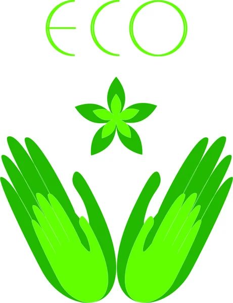 녹색 잎 또는 꽃, 생태 개념 녹색 손 — 스톡 벡터