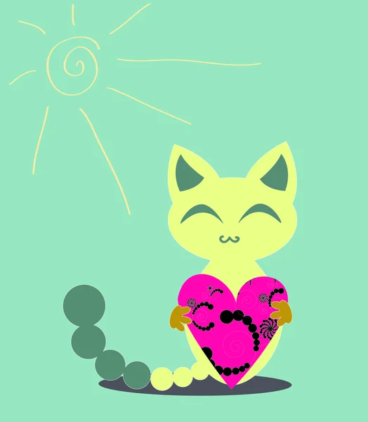 Cute happy kitten with heart — Stock Vector