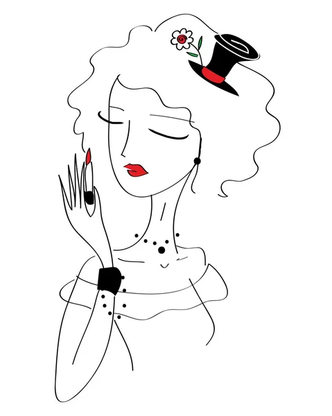 Gadis retro bergaya memegang lipstik - Stok Vektor