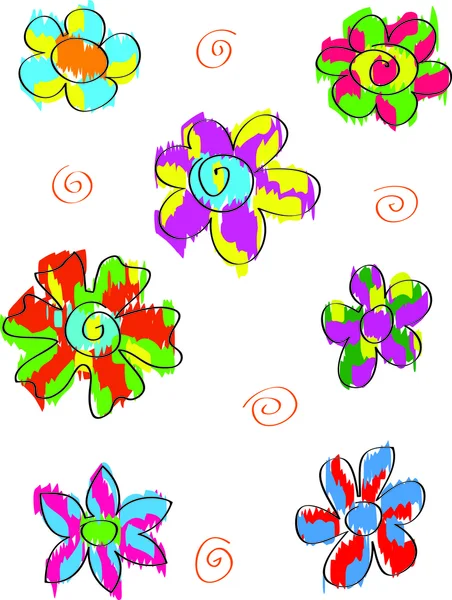 Set of colorful doodle flowers — Stock Vector