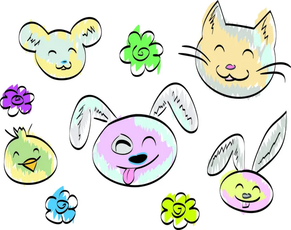 komik hayvan dostluk simgeler doodle