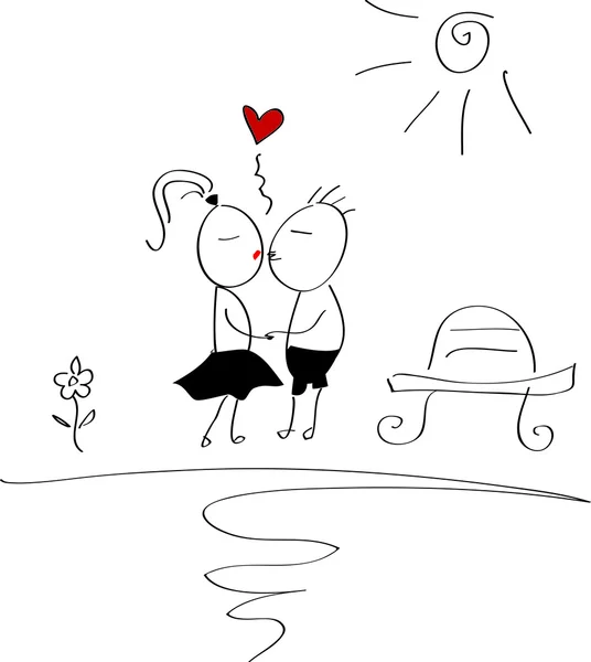 Bonito doodle casal no amor —  Vetores de Stock