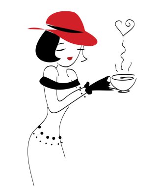 kahve veya çay ile şirin retro kız