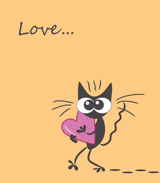 Lustige Katze mit Herz-Illustration — Stockvektor