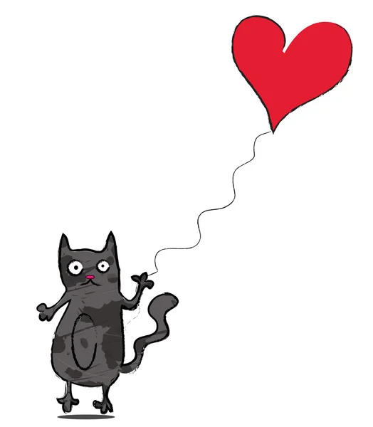 Funny cat with heart balloon — Stock Vector