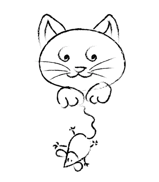 Doodle gato captura ratón — Vector de stock