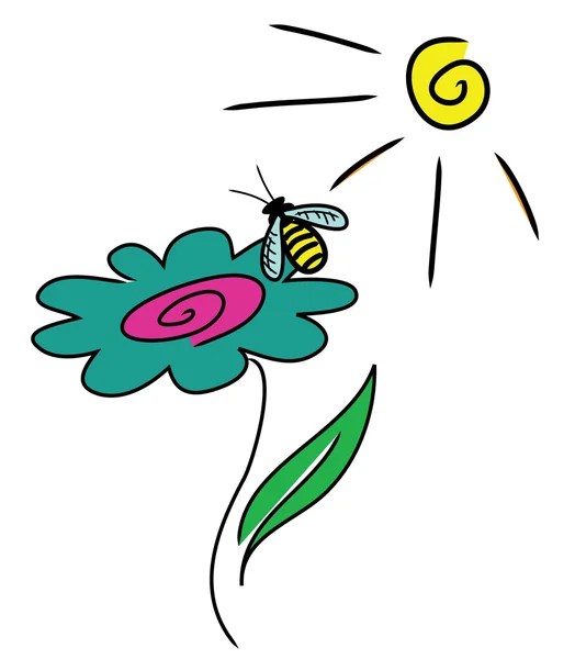 Διάνυσμα λουλούδι με μια μέλισσα — Διανυσματικό Αρχείο